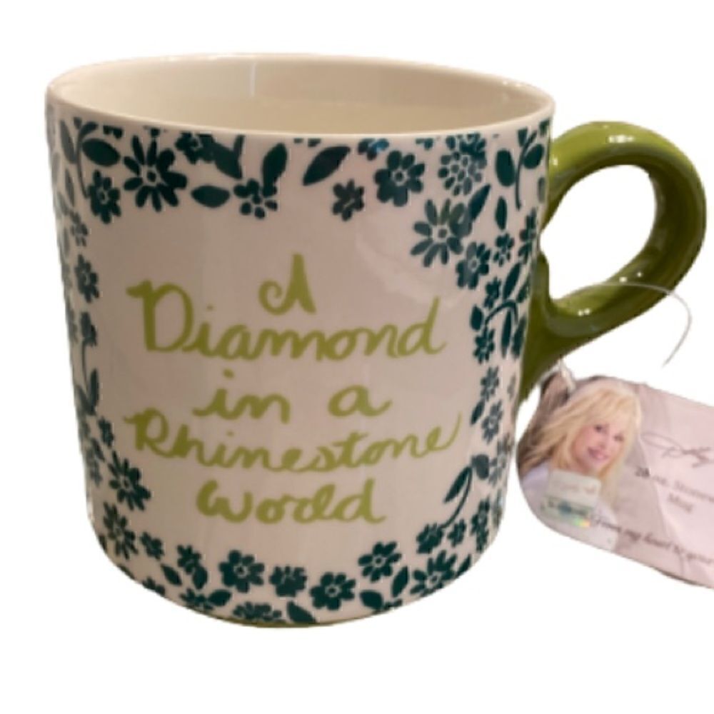 NWT Dolly Parton A Diamond In A Rhinestone World Green Floral Coffee Mug